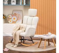 COMHOMA Sillón basculante, sillón de relajación con reposabrazos, reposacabezas, reposapiés, peluche, carga máxima: 150 kg, silla de jardín para dormitorio, salón, color beige