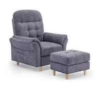 COMHOMA Sillón De Relax, Sillón Inclinable con Taburete, Respaldo 4 Niveles Ajustable, Bolsillo Lateral, Sillón Tapizado De Tela Individual para Salón, Dormitorio, Cine, Chenilla, Gris