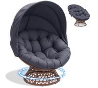 COMHOMA Sillón giratorio con cojín redondo, cómodo sillón de ratán, redondo, para salón, rincón de lectura, lounge - gris