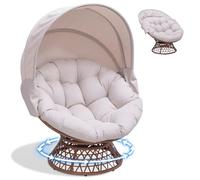 COMHOMA Sillón giratorio con cojín redondo, cómodo sillón de ratán, redondo, para salón, rincón de lectura, salón - beige