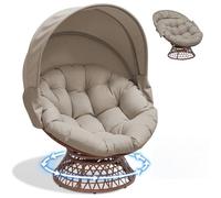 COMHOMA Sillón giratorio con cojín redondo, cómodo sillón de ratán, redondo, redondo, para salón, rincón de lectura, lounge - marrón