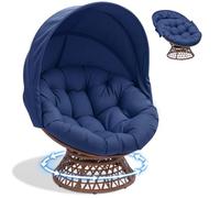 COMHOMA Sillón giratorio con cojín redondo, cómodo sillón de ratán, redondo, redondo, para salón, rincón de lectura, lounge - azul