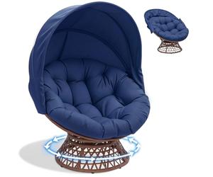 COMHOMA Sillón giratorio con cojín redondo, cómodo sillón de ratán, redondo, redondo, para salón, rincón de lectura, lounge - azul