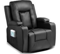 COMHOMA Sillón Reclinable con Respaldo y Reposapiés Ajustables, Silla Giratoria 360° con Portavasos y Bolsillos Laterales, Diseño Ergonómico con Soporte Corporal Completo, Cuero PU, Negro