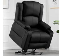 COMHOMA Sillón Reclinable Eléctrico Función de Elevación, Masaje y Diseño Ergonómico - Silla para Personas Mayores de Cuero PU con Respaldo y Reposapiés Ajustables, Negro