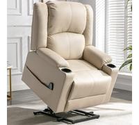 COMHOMA Sillón Reclinable Eléctrico Función de Elevación, Masaje y Diseño Ergonómico - Silla para Personas Mayores de Cuero PU con Respaldo y Reposapiés Ajustables, Blanco