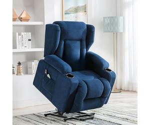 COMHOMA Sillón Relax Masaje Reclinable Electrico de Tela con 8 Puntos de Masaje Vibrante Función, Lumbar Poltrona Reclinável Levantapersonas Azul
