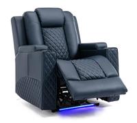 COMHOMA Sillon Relax Reclinable Sillón Relax Electrico Masaje Sillón Reclinable con LED, Función de Inclinación, Alón, Dormitorio, Cine en Casa, Azul