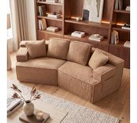 COMHOMA Sofá de 2 plazas 228 x 75 x 62 cm, sofá cama modular tapizado, con bolsa de almacenamiento, sofá con función de dormir, no requiere montaje, funda de piel sintética Sherpa, color marrón claro