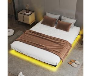 COMHOMA Somier 150 x 200 de metal, cama para invitados, somier de metal, con LED y enchufes, cama juvenil, aplicación y control remoto, construcción estable con bordes redondeados