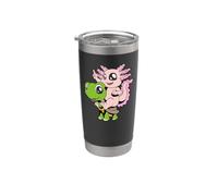Cómic - Lindo ajolote sentado sobre una tortuga Vaso térmico de acero inoxidable de doble pared