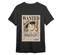 Comic Studio | One Piece Camiseta | Artículo Licenciado Oficial | Monkey D. Luffy Wanted | Negro | L
