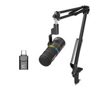 COMICA D10 Pro A XLR USB Micrófono Dinámico con Brazo Receptor para Videojuegos, TikTok y Grabación de Podcasts,Compatible con luz RGB y Botón de Silencio para PC, Smartphone, Ordenador, Mac y PS4/5