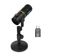 COMICA D10 Pro D XLR Micrófono Dinámico USB con Receptor, Soporte de Escritorio para Juegos, TikTok y Grabación de Podcasts. Compatible con luz RGB y Botón de Silencio para PC, Smartphone, Ordenador