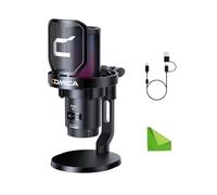 COMICA EJoy Uni (D) Micrófono Negro para computadora y teléfono Inteligente, RGB Cardioid Condenser Gaming Mic para podcasting, transmisión, grabación, con Soporte de Escritorio