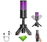 COMICA Ejoy Uni S Micrófono para Juegos de PC, PS5 y Smartphone, micrófono de Condensador cardioide RGB con Soporte para trípode, 48 kHz/24 bits, cancelación de Ruido, micrófono Negro para Streaming