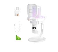comica Micrófono USB inalámbrico para computadora y teléfono Inteligente, micrófono de Condensador cardioide RGB de 48 kHz/24 bits para podcasting, con Soporte de Escritorio, Blanco (Uni Pro D)