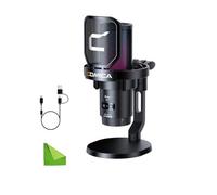 comica Micrófono USB para computadora y teléfono Inteligente, micrófono de Condensador cardioide RGB para Juegos para podcasting, transmisión, grabación, con Soporte de Escritorio, Negro (Uni D)