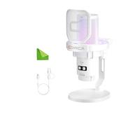 comica Micrófono USB para computadora y teléfono Inteligente, micrófono de Condensador cardioide RGB para Juegos para podcasting, transmisión, grabación, con Soporte de Escritorio, Blanco (Uni D)