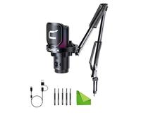 comica Micrófono USB para computadora y teléfono Inteligente, micrófono de Condensador cardioide RGB de 48 kHz/24 bits para podcasting, transmisión, con Soporte de Brazo de Pluma, Negro (Uni A)