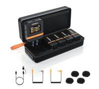 COMICA Vimo Q Micrófono Inalámbrico Solapa con 4TX y 1RX, CalMix Reducción de Ruido, Calidad de Audio 48KHz/24bit, Tiempo de Trabajo 16H, Alcance 200M, Micrófono para DSLR Cámara DSLR Smartphone PC