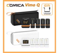 Comica Vimo Q micrófono Lavalier inalámbrico, Mini micrófono inalámbrico de cuatro canales con estuche de carga para cámara, teléfono inteligente, PC Vimo Q(White)