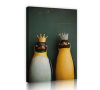 Cómicas impresiones de cartel de la pareja de pingüinos cuadro vintage de lienzo con textura de madera dibujo de animales adorables para salón dormitorio cocina estructura interior de 70x110cm