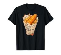 Comida Costera Estilo periódico Vintage británico Fish and Chips Camiseta