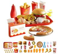 Comida de Juego para Niños 63 Piezas Juego de Comida Rápida Simulada con Bandeja Hamburguesa Hotdog Papas Fritas Combo Accesorios de Cocina para Niñas Niños Regalos de Cumpleaños de Navidad