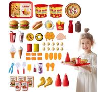 Comida de juguete, alimentos de juguete, 85 piezas, juego de comida rápida simulada con bandeja, hamburguesa, perritos calientes, papas fritas, juego de simulación para niñas y niños, simulación