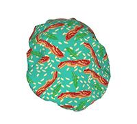 Comida De Tiras De Tocino Gorro de ducha, gorro de dormir, gorro de baño elástico impermeable de doble capa, gorro de baño reutilizable
