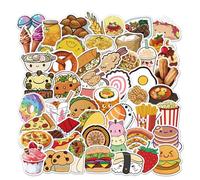 Comida Deliciosa Pegatinas 50 Piezas Alimentación Impermeable Vinilo Pegatinas Decorativas para Niños y Niñas,Adolescentes,Portátiles,Maleta,Bicicletas,Monopatín,Guitarra,Casco,Equipaje,Coche