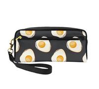 Comida Huevos Fritos Oscuro, Bolsa de Maquillaje Bolsa de cosméticos Bolsa de Aseo de Viaje portátil Estuche de Cuero para Mujeres y niñas