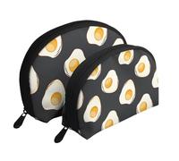 Comida Huevos Fritos Oscuro, Bolsa de Maquillaje de Concha, Monedero pequeño para Mujer, Bolsa de artículos de tocador, Bolsa de cosméticos, 2 Piezas