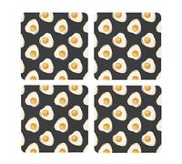 Comida Huevos Fritos Oscuros,Posavasos Cuadrados de Corcho MDF, Almohadilla para Tazas, Juego de 4 Posavasos para Bebidas