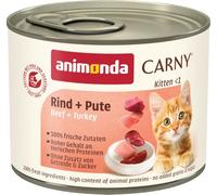 Comida húmeda para gatos Carny, carne de vacuno y pavo (12 x 200 g), comida húmeda para gatos sin cereales ni azúcar de animonda para gatitos en crecimiento hasta 1 año, con ingredientes frescos