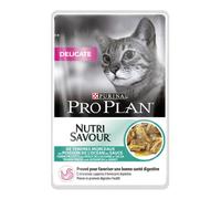 Comida húmeda para gatos Pro Plan Cat Adult NutriSavour Delicate con pescado de océano | Húmeda (bolsa) | 26 x 85 g