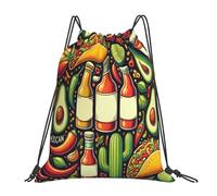 Comida Mexicana Sin Costuras Bolsa De Hombro Doble Fácil De Doblar Mochila con Cordón Ligera Bolsa con Cordón para Playa Vacaciones Hombres 36X42Cm