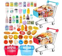 Comida y Bebida en Miniatura, Comida Miniatura 1/12, Mini Modelos de Alimentos, Juego de Alimentos en Miniatura con Cesta de Compras, Billetes de Dinero Juguete, Accesorios para Casa de Muñecas