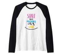 Comience su mañana con una Sonrisa Mentalidad Positiva Buen día Camiseta Manga Raglan
