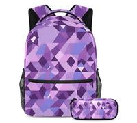Comienza bien el año escolar con nuestro juego de 2 mochilas escolares para niños, mochila y estuche incluidos, triángulo morado geométrico, multicolor, B：29.4x20x40cm P：19x7.5x3.8cm, Mochilas de día