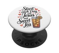 Comienza Cada día con Jesús y té Dulce, Amante del té Cristiano PopSockets PopGrip Adhesivo
