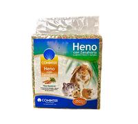 Cominter Animal Health Heno con Zanahorias Natural Timothy para Conejos, EOS, Hamsters, Cobayas y Roedores (600g), Comida para Conejos con Fibra para el Desgaste Dental del Roedor
