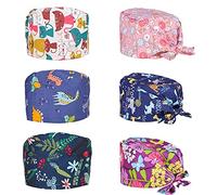 Comius Sharp 6 Piezas Gorro de Trabajo Ajustable - Turbante Unisex de Algodón con Banda de Sudor para Belleza y Quirófano - para Hombres y Mujeres (A)