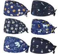 Comius Sharp 6 Piezas Gorro Quirofano, Bouffant Transpirables Sombrero, Gorro Turbante Estampado Gorro Matorrales de Unisex con Banda de Sudor para Belleza Trabajador Cuidado Personal