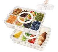 Comius Sharp Bandeja de Aperitivos con Tapa, Caja Contenedor para Aperitivos, 4 y 8 Compartimentos, Cajas de Snacks Aptas, Snack Box con Tapa para Dulces, Frutas, Galletas, Postres, Verduras(2 Piezas)
