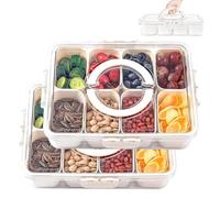 Comius Sharp Bandeja de Aperitivos con Tapa, Caja Contenedor para Aperitivos, 8 Compartimentos, Cajas de Snacks Aptas, Snack Box con Tapa para Dulces, Frutas, Galletas, Postres, Verduras(2 Piezas)