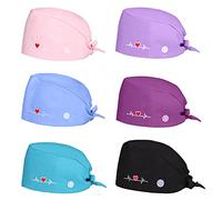 Comius Sharp Bouffant Transpirables Sombrero, 6 Piezas Gorro Turbante Estampado Gorro Matorrales de Unisex con Banda de Sudor para Belleza Trabajador Cuidado Personal