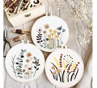 Comius Sharp Kit de Inicio de Bordado a Mano, 3 Piezas, con Patrón de Costura Floral de Plantas y Descripción, Punto de Cruz, Artes de Bricolaje, Manualidades, para Principiantes y Aficionados (02)