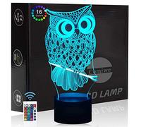 Comiwe Búho Luz de Noche de Ilusión 3D Juguete,Control Táctil y Remoto de 16 Colores,Lámpara de Mesa de Noche LED Para Decoración del Hogar,Regalo Para Niñas,Niños,Adultos,Amigos y Familia